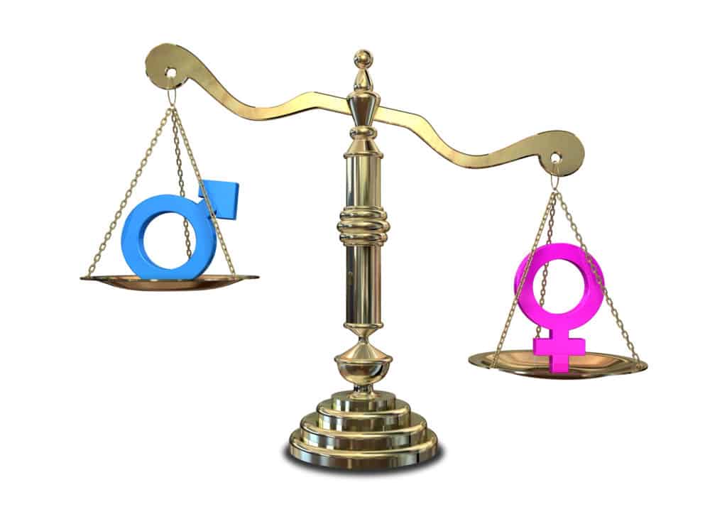 Scales with gender signs on