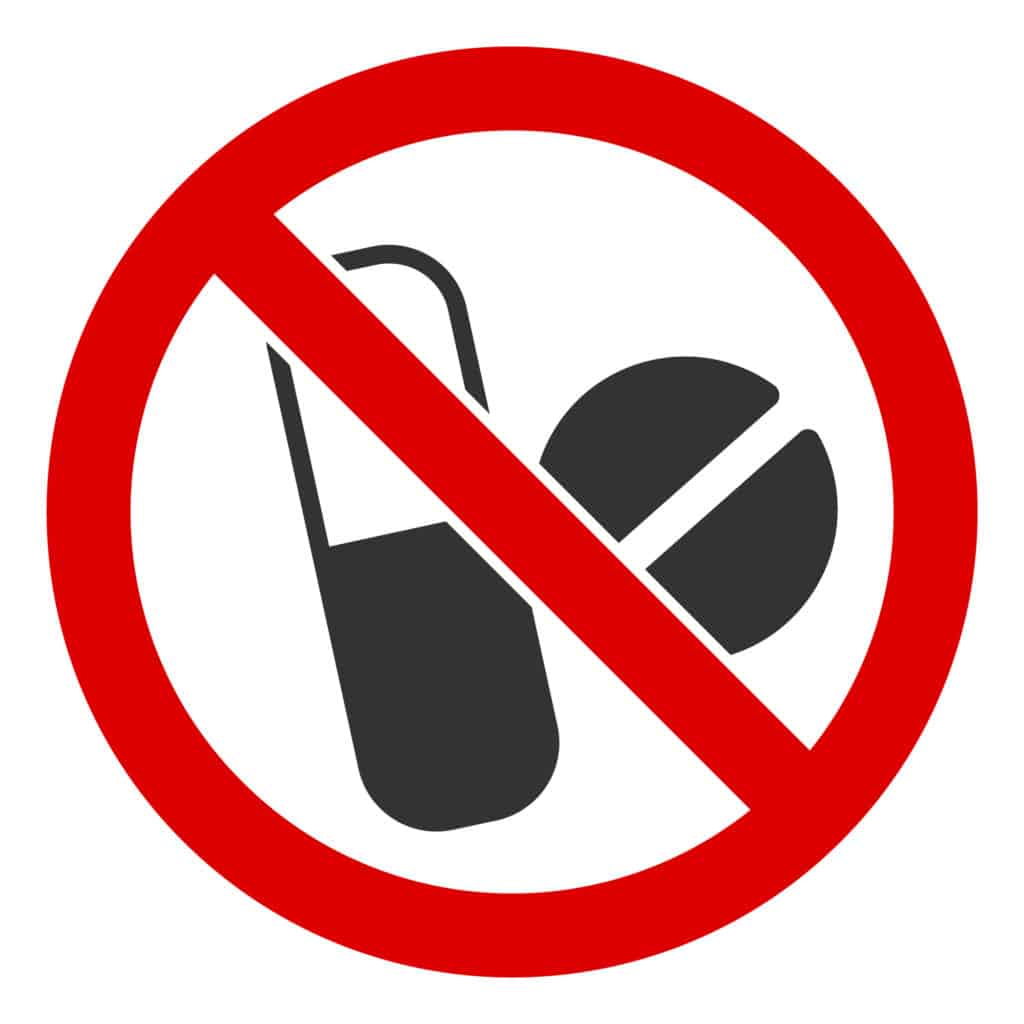 Sign showing to avoid using pills